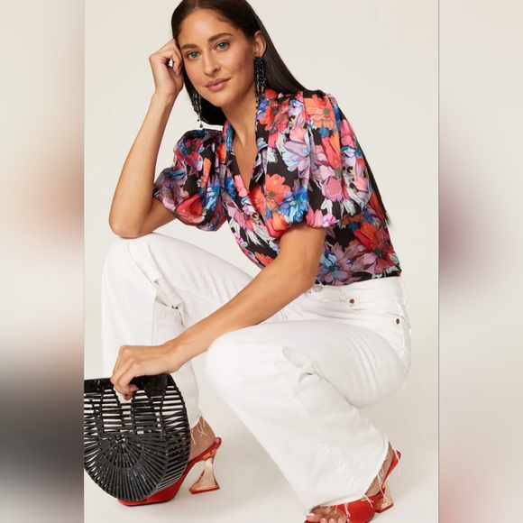 Lobo Rosa Multi-color Floral Balloon Puffy Sleeve Blouse Size XS - Picture 13 of 15